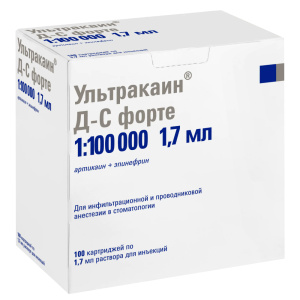 Ультракаин Д-С 1:100, 100 картриджей по 1,7 мл, Sanofi