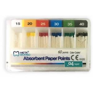 Штифты бумажные конусность .04, размеры в ассортименте (60 штук) МЕТА Dental, Южная Корея