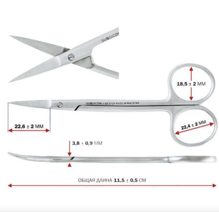 Ножницы глазные остроконечные вертикально-изогнутые 11,5мм , штука