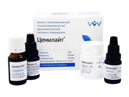 Цемилайт, стеклоиономерный пломбировочный цемент светового отверждения, ВладМиВа
