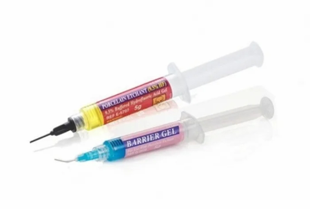 Porcelain Etchant 4% + Barrier Gel Set, 2 шприца по 5 г, Bisco