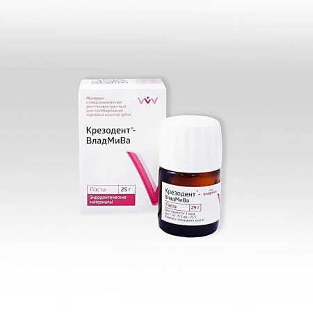 Крезодент-паста (25г). Материал стоматологический рентгеноконтрастный для пломбирования корневых каналов зубов. ВладМиВа, Россия