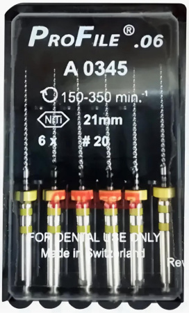 Машинные файлы ProFile, 6 штук, Dentsply Maillefer
