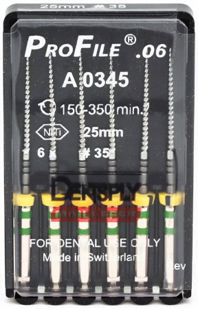 Машинные файлы ProFile, 6 штук, Dentsply Maillefer