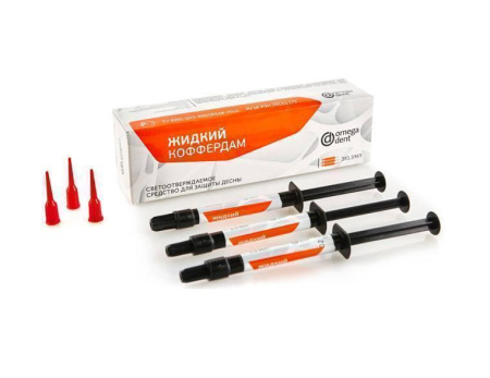 Жидкий коффердам светового отверждения (3 шпр х 1,5 мл + 10 канюль) Омега, Россия