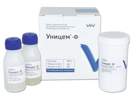 Цинк-фосфатный цемент Уницем Ф цемент 100 г+30 мл+30 мл ВладМиВа